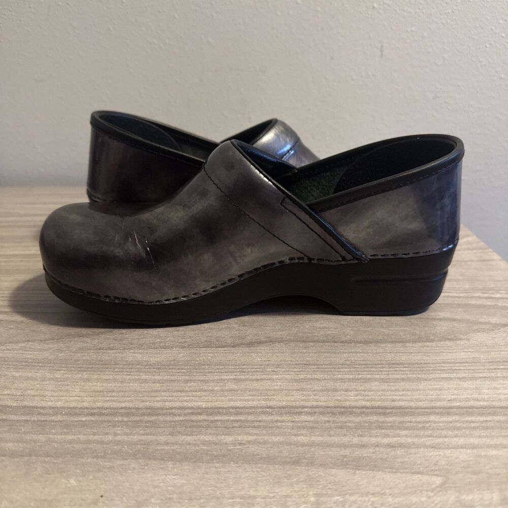 DANSKO Professional Metalic Silver Fade Leather Clogs Sz 9-9.5 EU 40 Shoes - Picture 9 of 12